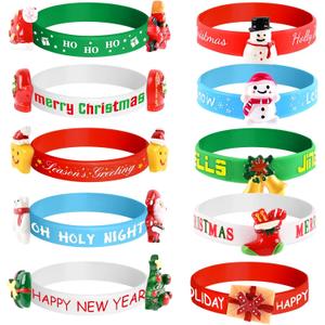 Morcheiong 40 Pieces Merry Christmas Rubber Bracelets Silicone Wristbands for Holiday Party Goodies Bags Stuffers Filler Favors Classroom Prizes School Class Exchange Supplies