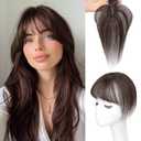 Hair Toppers for Women Real Human Hair-3603D Topper with Bangs for Thinning Hair Clip in Bangs with Upgraded Silk Base Perfect for Daily Wear,46 Dark Brown-2#