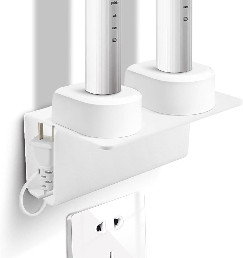 Electric Toothbrush Holder for Bathroom, Acrylic Electric Toothbrush Holder Wall Mounted Come with Cable Organizer, Saving Space and Convenient Charging(Color:White)