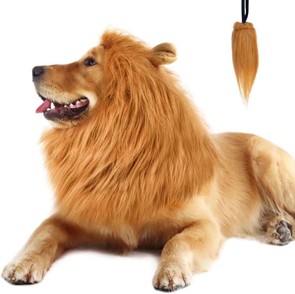 CPPSLEE Lion Mane for Dog Costumes, Realistic Wig for Medium to Large Sized Dogs, Halloween Costumes (Brown)