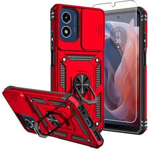 for Moto G 5G 2024 Case,with Screen Protectors and Camera Cover,[Military Grade] 16ft.Drop Tested Cover with Magnetic Kickstand Protective Case for Motorola G 5G 2024, Red