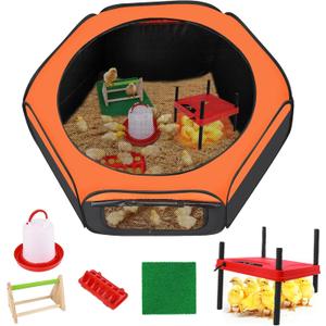 Brooder Box for Chick, 6-in-1 Chick Starter Kit, Includes Brooder Heating Plate, Baby Chicken Pen, Chicken Feeder, Waterer, Perch, Nesting Pad (Brooder Set)