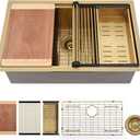 27 Inch Gold Undermount Kitchen Sink Workstation-VASOYO 27x19 Undermount Sinks 16 Gauge Stainless Steel Brushed Gold Single Bowl Deep Kitchen Sink with Cutting Board