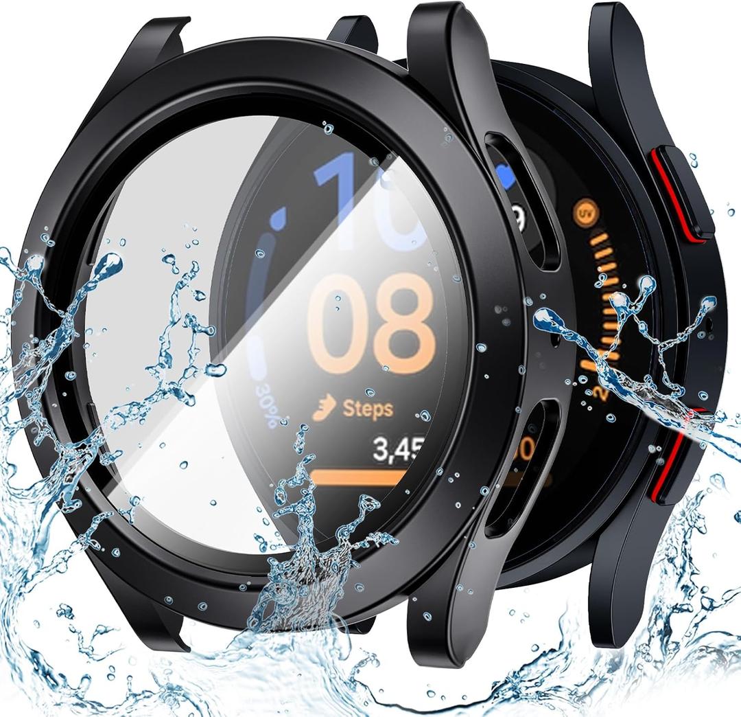 Goton Waterproof Case for Samsung Galaxy Watch 5 & 4 & FE Screen Protector 40mm with Tempered Glass, 1-Pack Hard PC Cover Bumper for Galaxy Watch5  No Fog, Touch-Responsive, Black