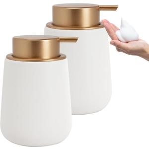 2 x Soap Foaming Dispenser Ceramic with Easy-to-Press Pump Hand Foam Dispenser for Shampoo Bathroom Kitchen 12 oz 2pcs