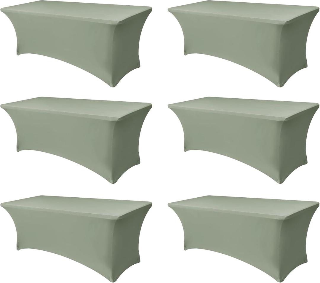 Spandex Table Cloths for 8 Foot Rectangle Tables-6 Pack Fitted Stretch Sage Table Covers-Elastic Folding Tablecloths for Party, Vendor Booth Display, Banquet Buffet Event, Craft Trade Show
