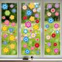 Cholemy 55 Pcs Spring Window Gel Clings Flowers Thick Gel Clings Colorful Floral Window Stickers Removable Reusable Spring Daisy Window Decal for Home Glass Classroom Home Spring Party Decor
