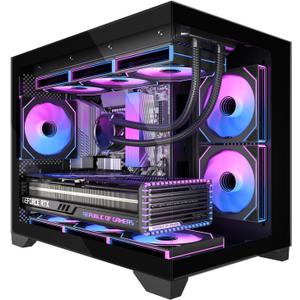 Micro-ATX Gaming PC Case with 270 View Tempered Glass, Pre-Installed 2 PWM ARGB Fans & Magnetic Filter, Supports 420mm GPU and 360mm AIO Cooler, Standard ATX PSU