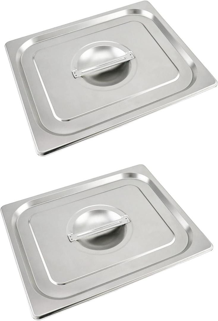 QWORK Solid Pan Lid with Handle, 2 Pack Stainless Steel Steam Table Pan Cover, for 1/2 Size Steam Pans