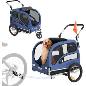 VEVOR Dog Bike Trailer, Supports up to 66/88/100 lbs, 2-in-1 Pet Stroller Cart Bicycle Carrier, Easy Folding Cart Frame with Quick Release Wheels, Universal Bicycle Coupler, Reflectors, Flag