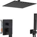 Ceiling Mounted Rain Shower Faucet Set, 16-Inch Ceiling Rainfall Shower Head with Handheld Spray Contain Rough-in Valve and Trim Included, Matte Black