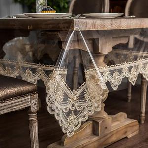 ARTABLE Vinyl PVC Rectangle Tablecloth Waterproof Clear Table Cover with Champagne Lace Macrame Border for Wedding Kitchen Home Outdoor Indoor Holidays Party Decor (Champagne, 60 x 84 Inch)