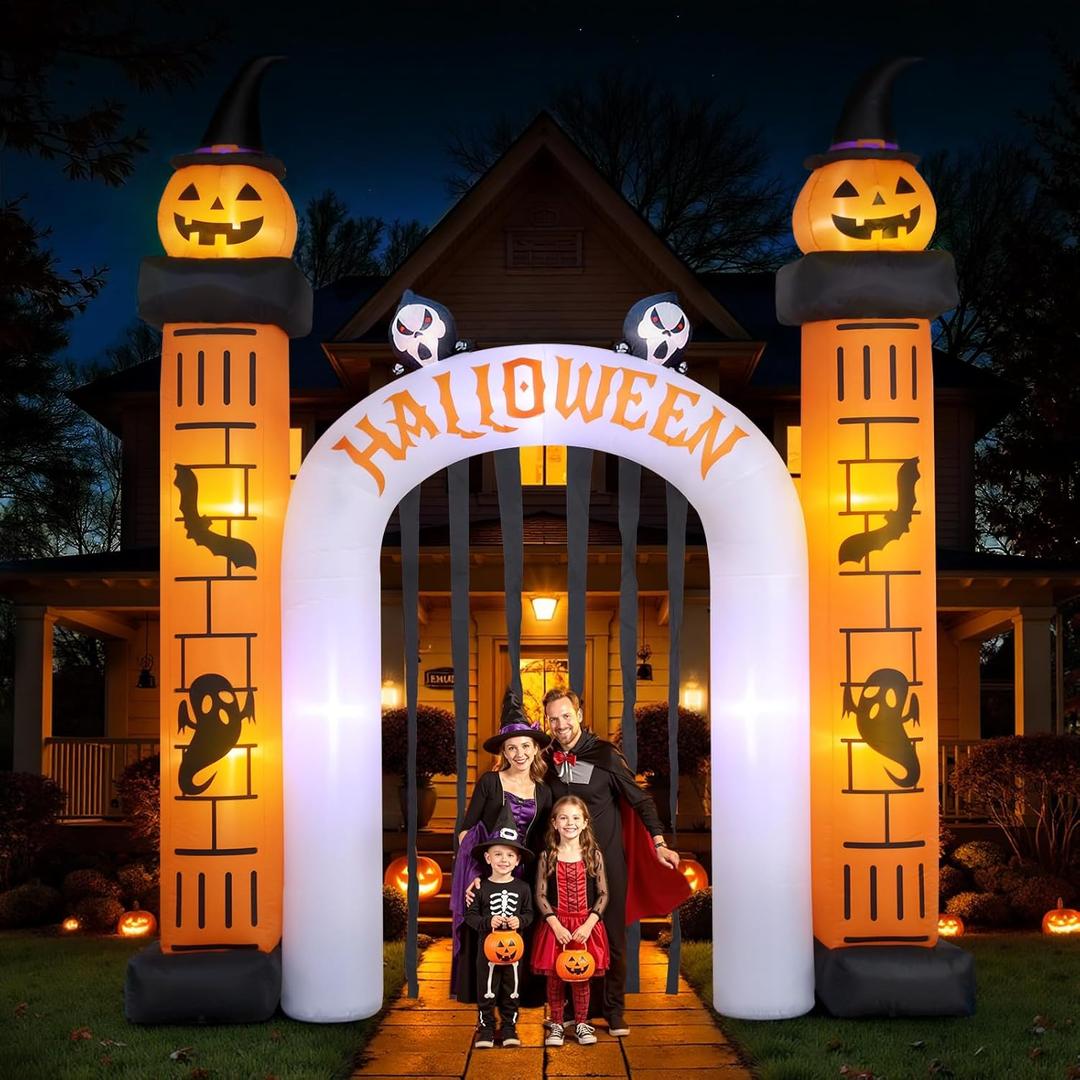 11FT Giant Halloween Inflatable, Giant Halloween Inflatables Archway, Outdoor Blow Up Decorations, Inflatable Pumpkin Arch for Yard Lawn Garden Party