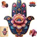 Delobil Hamsa Wooden Puzzles, 200 Pieces Hand Jigsaw Puzzles 13.3'' x10.4'', Unique Design Wooden Puzzles for Adults and Kids, Family Game Gift Medium Size