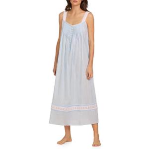 Eileen West Sleepwear & Loungewear for Women  Dobby Stripe Collection - 100% Cotton Lightweight Sleeveless Long Nightgown (X-Large, Blue)