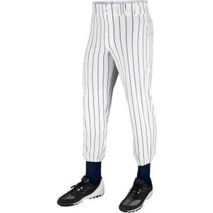 CHAMPRO Traditional Fit Triple Crown Classic Baseball Pants with Knit-in Pinstripes and Reinforced Sliding Areas (Small, White, Navy)