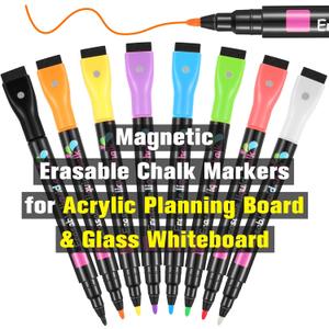 Magnetic Liquid Chalk Markers Wet Erase Markers for Acrylic Calendar Planning Board LED Note Board Clear Glass Whiteboard Window/Mirror Christmas Holidays Paintings, 8 Vibrant Colors, 1mm Fine Tip