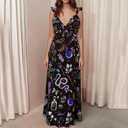 Womens Summer Dresses Mystical Gothic Maxi Dress Women's Casual V Neck Sleeveless Sundresses Beach Outfits for Woman (Black, XL)