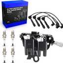 UF419 Ignition Coil & 4503 Double Iridium Spark Plug & 27501-23B70 Spark Plug Wire Set for 03-09 Hyundai Elantra/03-08 Tiburon/05-09 Tucson, 2005-2009 Kia Spectra/Spectra5, 05-07 Sportage L4 2.0L Only