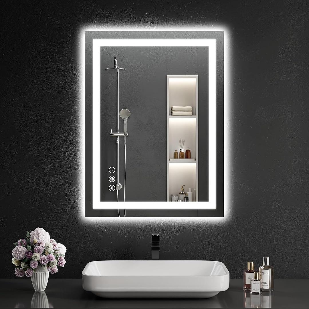 24"x32" LED Bathroom Mirror with Lights, Dimmable, Anti-Fog, Lighted Bathroom Vanity Mirror for Wall, Backlit + Front Lit, Memory Function, Shatter-Proof, Tempered Glass