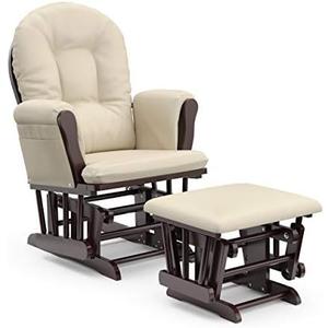 Storkcraft Premium Hoop Glider & Ottoman (Espresso with Beige)  GREENGUARD Gold Certified, Solid Wood Craftsmanship, Convenient Storage Pockets, Glider Rocking Chair for Nursery, Multi-Award-Winning