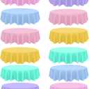 2 x 12 Pcs Spring Easter Plastic Tablecloths, Disposable Round Blue Pink Green Purple Yellow Table Cover 84 Inch Waterproof Table Covers for Spring Easter Birthday Wedding Bridal Shower Party Decorations