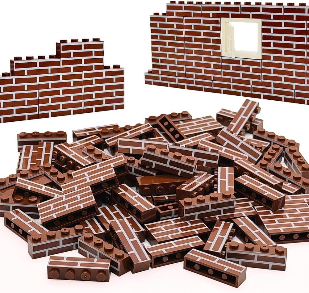 Miutrue 100Pcs Classic Wall Building Bricks,1x4 Masonry Profile Bricks Blocks Parts and Pieces Compatible with Major Brands Construction Toys for Kids 6yrs+ (100Pcs Brown)