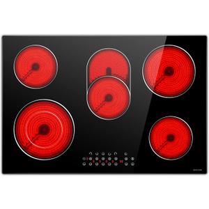 Noxton Electric Cooktop 30 Inch 5 Burners Electric Stove Top, Built-in Electric Radiant Ceramic Cooktop with Sensor Touch Control, Child Safety Lock, Timer, Pause, 8400W with Hard Wire for 220V~240V