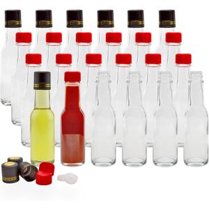 Cornucopia Brands 3oz Mini Hot Sauce Bottles (Pack of 24) Little Sauce Bottles w/Red Caps, Dripper Inserts, and Black Shrink Bands