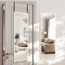 Antok 48''x 14'' Full Length Mirror Over Door, 4-in-1 Standing Leaning Wall Mounted, Adjustable Hanging Mirror for Bedroom Living Room, White, Rect Corner