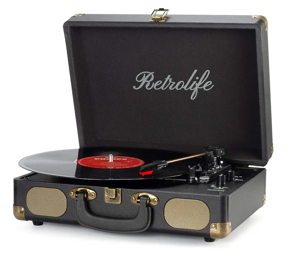Vinyl Record Player 3-Speed Bluetooth Suitcase Portable Belt-Driven Record Player with Built-in Speakers RCA Line Out AUX in Headphone Jack Vintage Turntable