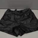 OYOANGLE Women's Minimalist Leather Button Pleated Shorts Zipper High Waisted Straight Leg Casual Shorts, No Size