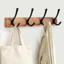Yangbaga Coat Rack Wall Mount,Acacia Wood Coat Hooks Wall Mount,15" Wall Coat Rack with Heavy Duty 4-Double-Hooks,Hat Rack Wall Coat Hanger for Towel/Dogs Leashes/Coat/Bag