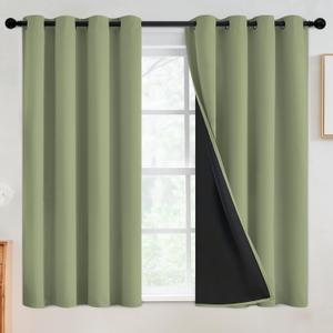 SimpleHome 100% Blackout Curtains for Bedroom, Thermal Insulated Sage Grommet Window Drapes Room Darkening Curtains for Living Room with Black Back, 52 x 54 Inch, 2 Panels