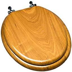 Bath Décor 5Q1R4-17CH Natural Wood Toilet Seat with Decorative Finish Wood and Metal Single Post Hinge, Round, Light Oak with Chrome