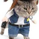 Halloween Costume for Cat and Small Dog, Funny Cowboy Costume Hat Suit - L
