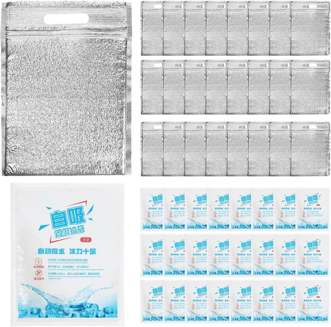 25 Pcs Insulated Thermal Bags with Zipper Handles & 25 Pcs Reusable Ice Packs  Reusable Leakproof Hot/Cold Cooler Bags for Food, Drinks, Camping, Travel (9.85 x 13.79)