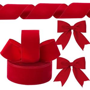 Yungyan Velvet Ribbons with Gold Edge Felt Ribbon Gift Bow Wrapping Ribbon for Handmade, Home Decor, Gift Wrapping, Wreath DIY Crafts, Christmas Tree(4 Inch X 120 Yards,Flocked Red)