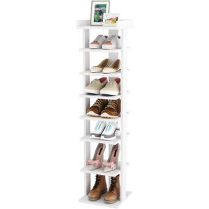 HOMEFORT 7-Tier Wood Shoe Rack, Entryway Shoe Tower,Vertical Shoe Organizer, Wooden Shoe Storage Stand, White (11"Dx11"Wx45.1"H)