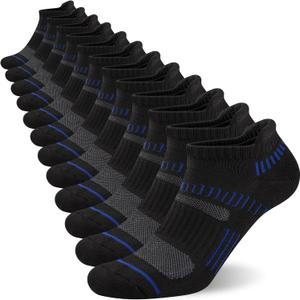 COOPLUS Mens Ankle Socks Athletic Cushioned Breathable Low Cut Tab With Arch Support - 6 Pairs (Black)