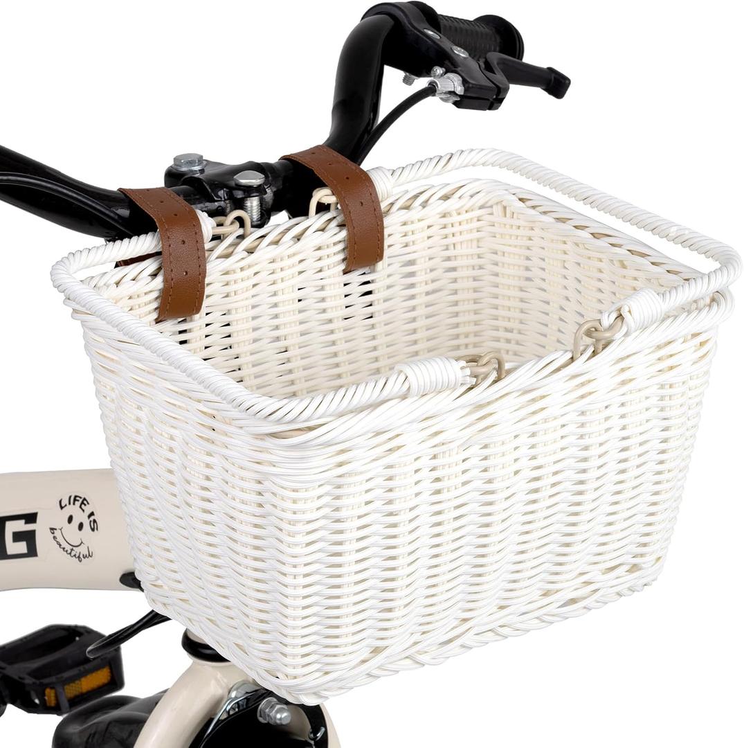 GRANNY SAYS Kids Bike Basket, Front Bicycle Bike Baskets for Kids, Small Wicker Bike Basket for Boys and Girls, Small Wicker Basket for Bike, 9" x 7" x 6", 1-Pack (White)