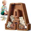 Summidate Large Wooden Piggy Bank for Kids Adults, Letter A Money Bank for Boys Girls, Personalized Initial Alphabet Bank for Coins Bills Change, Birthday and Decor