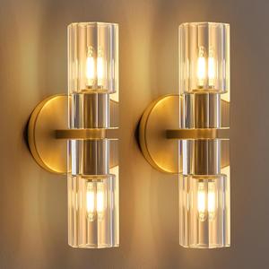 Crystal Wall Sconces Set of Two, 13" Modern Brass Sconces Lighting with K9 Crystal Lampshade,Indoor Wall Sconce Bedroom Wall Light Fixtures for Living Room Bathroom Hallway Stairs Entryway
