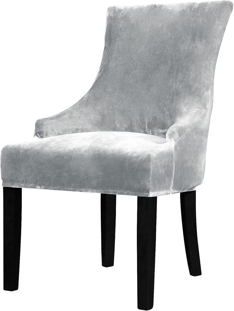 Lellen Velvet Stretch Wingback Chair Cover Slipcover - Reusable Protector Cover for Dining Room Banquet Home Decor etc Machine Washable Hand Washable (Silver Grey, 1PC)
