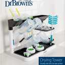 Dr. Brown's Baby Bottle Drying Tower, Stand-Up Countertop Drying Rack with Organized Storage for Baby Essentials, Space Saving Vertical Rack, Black/White