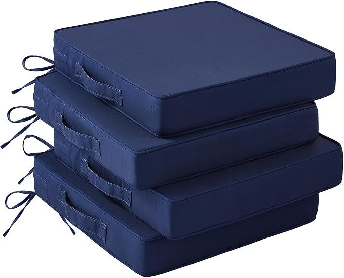 IASEAHK Patio Chair Cushions, 19" x 19" x 3" Outdoor Chair Cushions Set of 4, Waterproof Outdoor Cushions for Patio Furniture, Outdoors Seat Cushions Set of 4 with Handle and Ties, Navy Blue