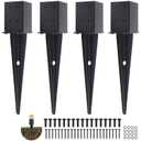 4 Pcs 4"x4" Fence Post Anchor,Inner Size 3.6"x3.6" Heavy Duty Fence Post Anchor Ground Spike 22" with Black Powder-Coated Outdoor Support Deck,Fence,Porch,Railing,Mailbox..