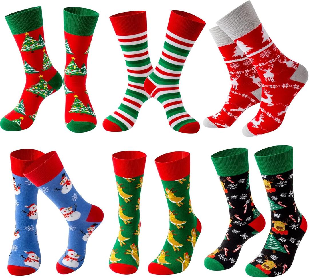 Fun Christmas Socks for Men - Funny Xmas Gifts for Men and Women Novelty Cozy Unisex Crew Cotton Sock Set (6-13, B-6 Pairs)