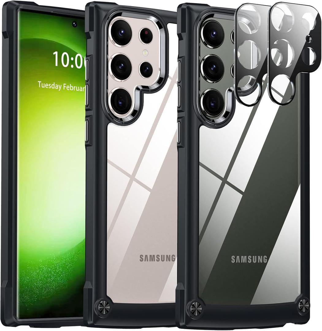 Oterkin for Samsung Galaxy S23 Ultra Case,[10 FT Military Shockproof] S23 Ultra Case with[2 X 9H Camera Lens Protectors] Scratch-Resistant Crystal Clear Phone Case for Galaxy S23 Ultra 6.8 inch-Black