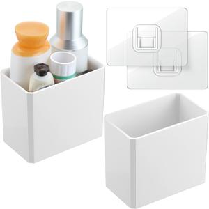 Suclain 2 Pcs Wall Mounted Organizer Non-Drilling Adhesive Floating Shelf White Wall Bin Organizer Hanging Storage Containers for Bedroom Bathroom Kitchen Office